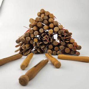 Vintage handcrafted wood clothespins 1950s round head, 11 bundles of 8 pins (88)